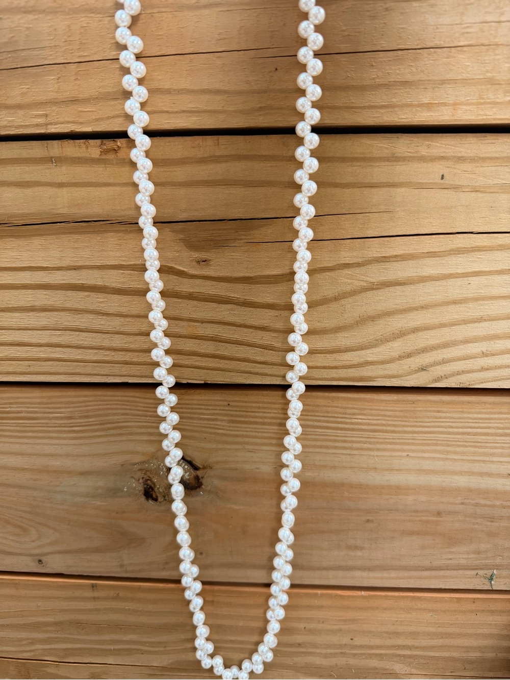VINTAGE 46” Heavy Glass Pearl Rope Necklace - Rare Bias-Drilled Zigzag Style!